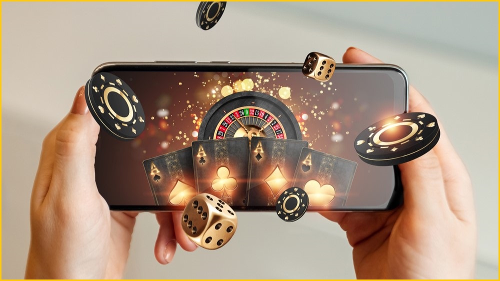 Phone screen with gambling imagery
