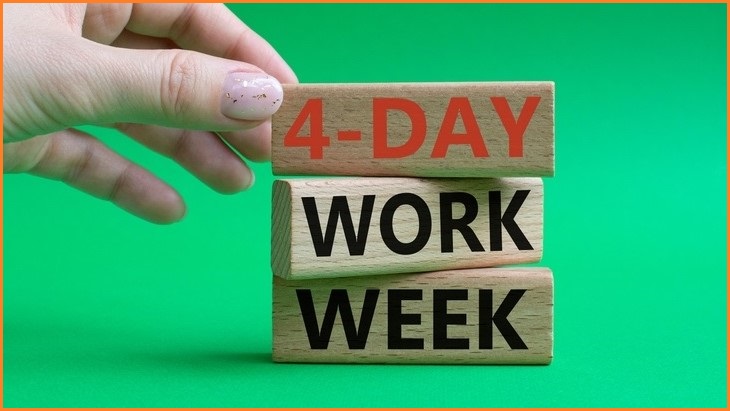 wooden building blocks with the words '4-day work week' written across them
