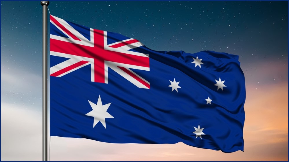The Australian flag on a disk background
