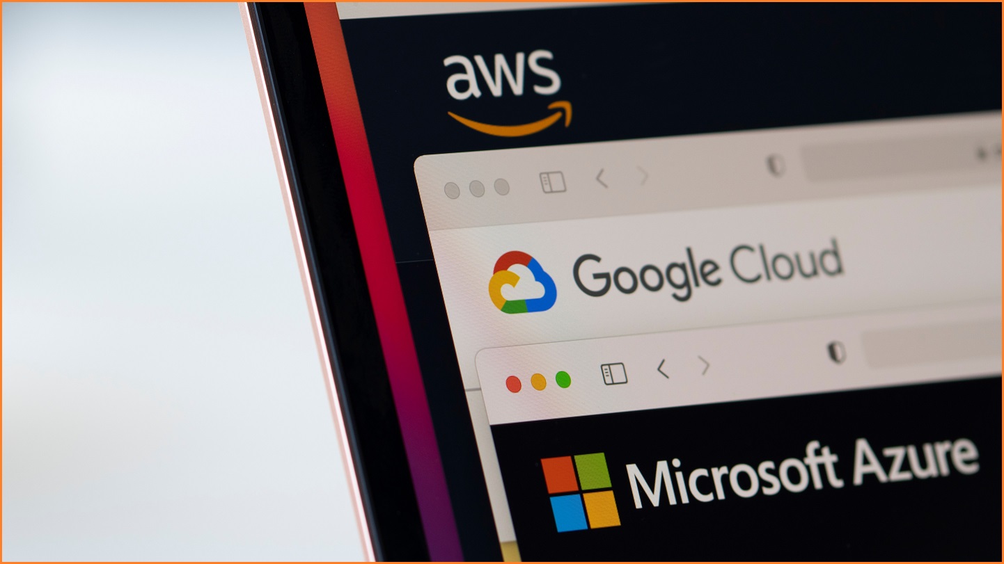 Browser windows with the pages for AWS, Google Cloud, and Microsoft Azure.