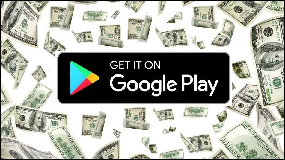 US dollars surrounding the Google Play logo