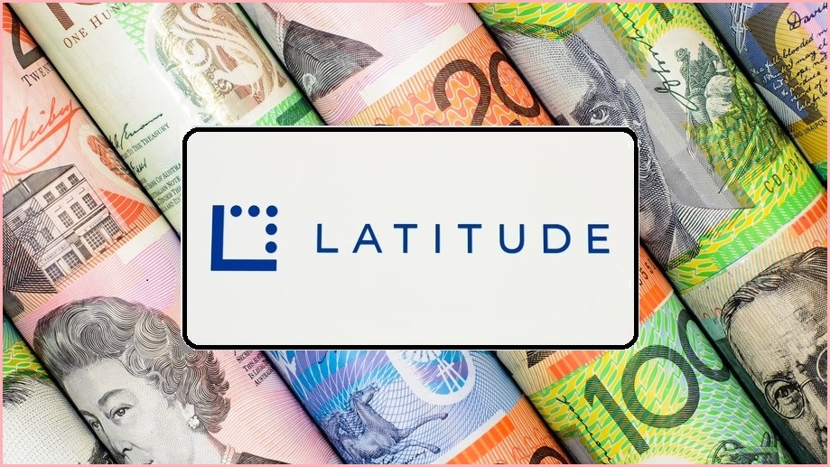 Latitude's logo on a backdrop of Australian bank notes.
