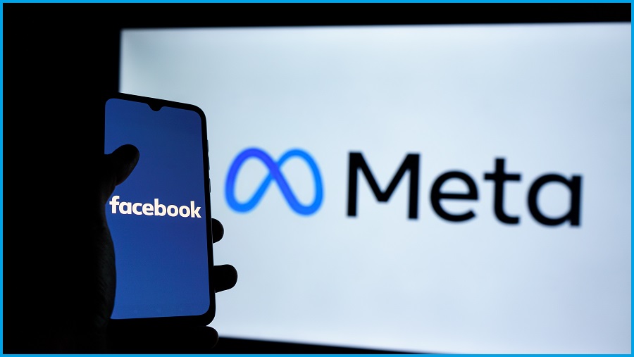The Facebook logo in front of the Meta logo