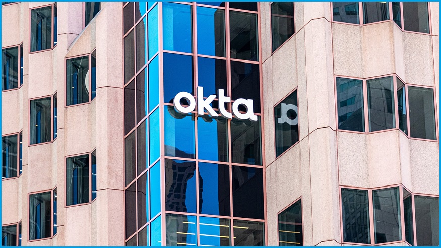 Okta corporate headquarters with the Okta logo on its building