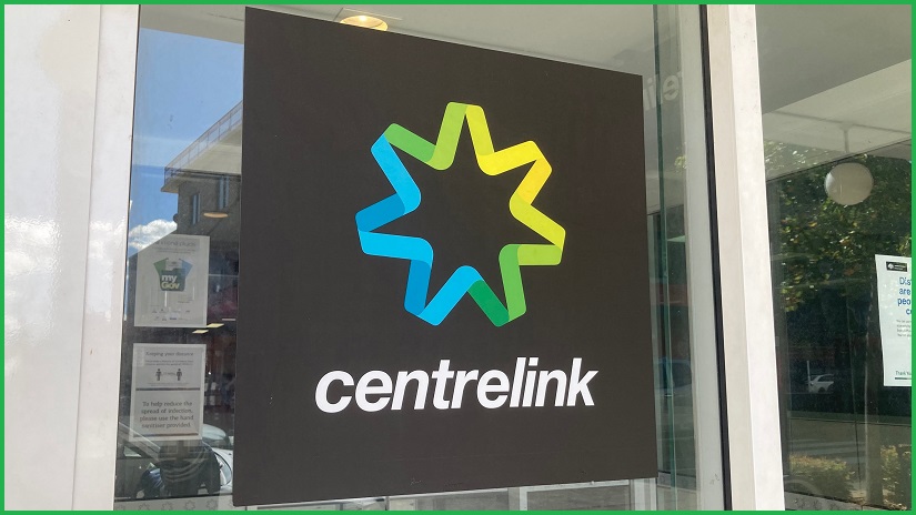 The Centrelink logo on a window.