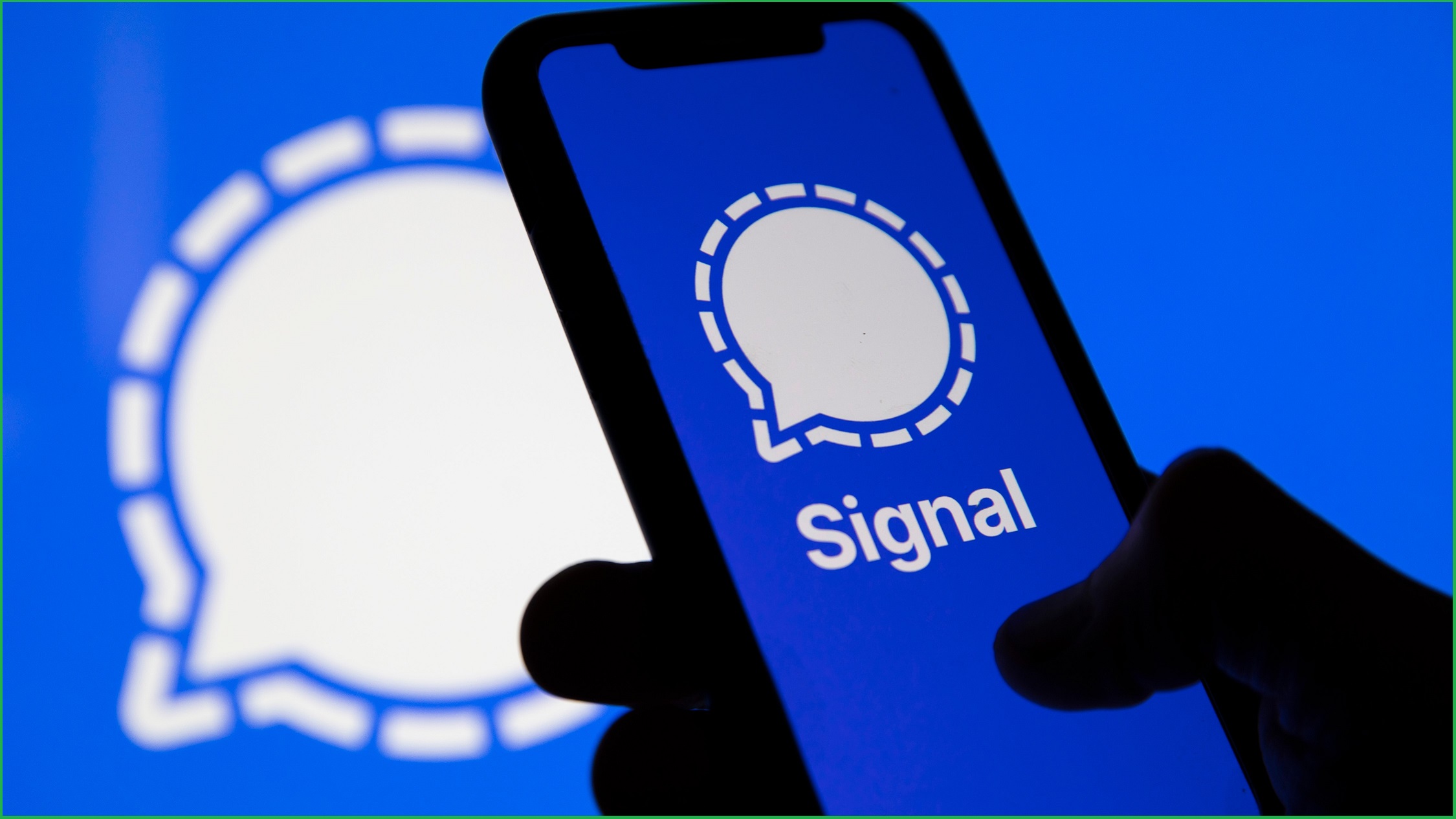 The blue signal logo on a smartphone silhouette 