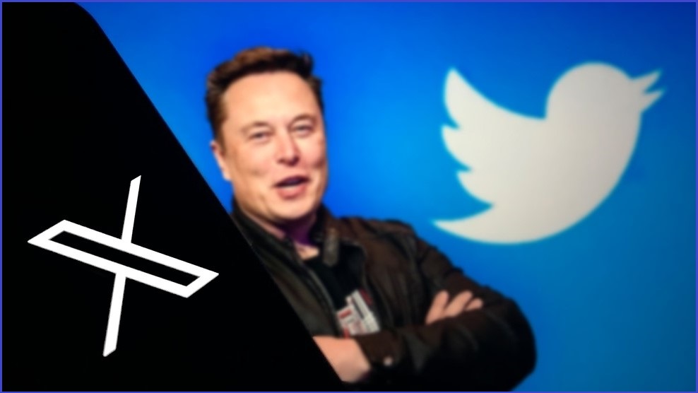Photo of Elon Musk with the Twitter and X logo