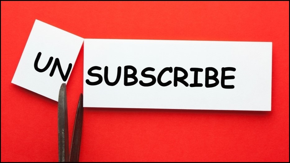 The word UNSUBSCRIBE with a pair of scissors cutting off the UN