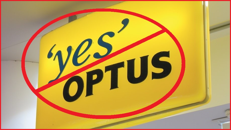 Optus 'yes' sign with a circle and cross over the top