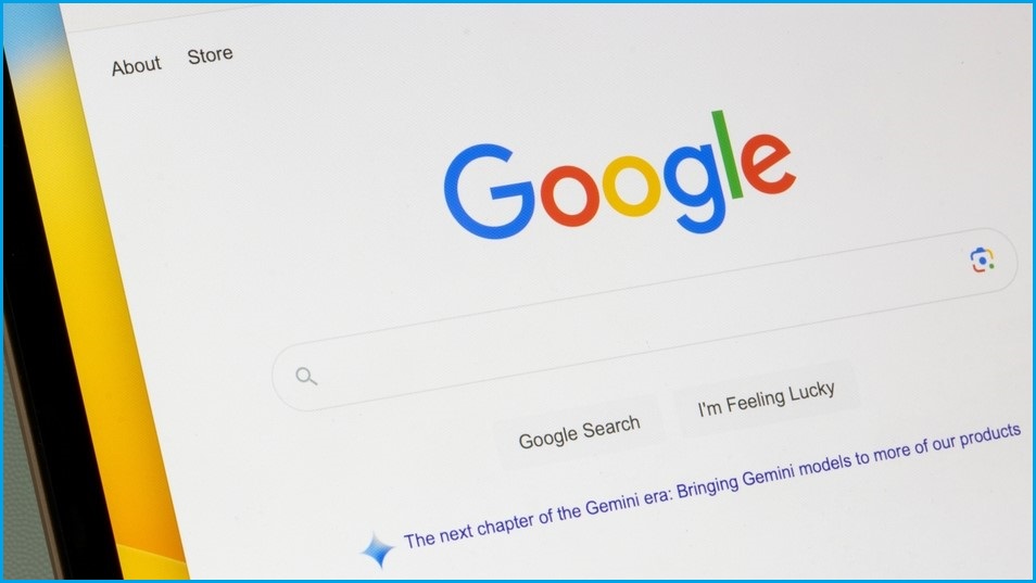 A close up of a computer screen displaying the Google search home page.