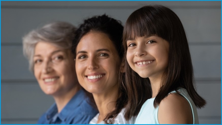 Three generations of females with faces lined up.