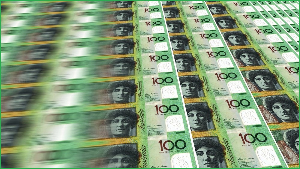 Rows of Australian $100 notes.