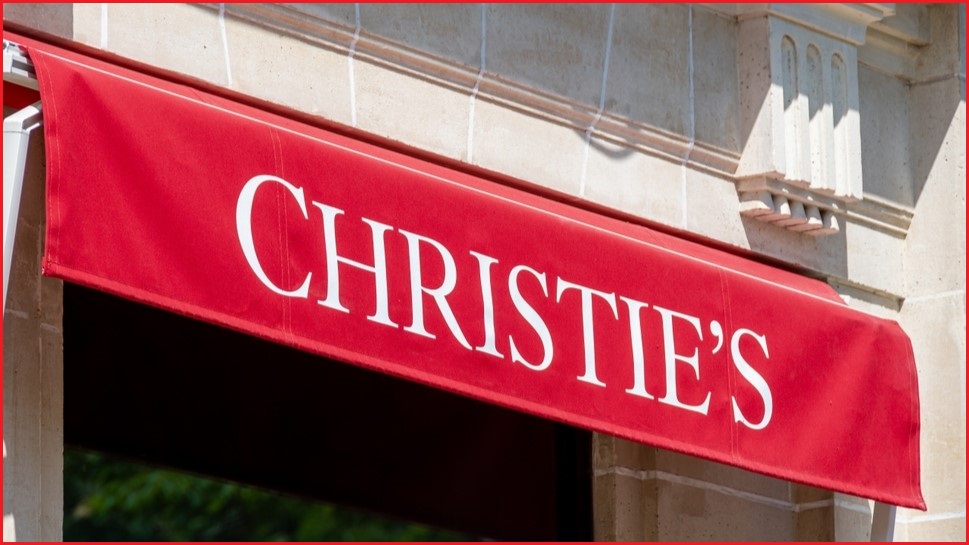 Christies' logo on shopfront awning.