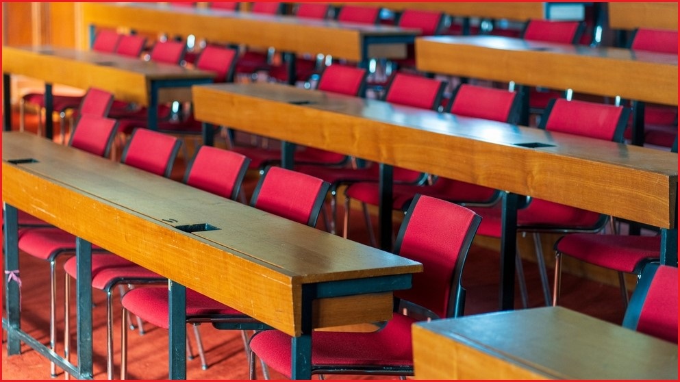 An empty university lecture theatre.