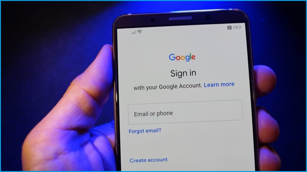 Phone with Google login screen