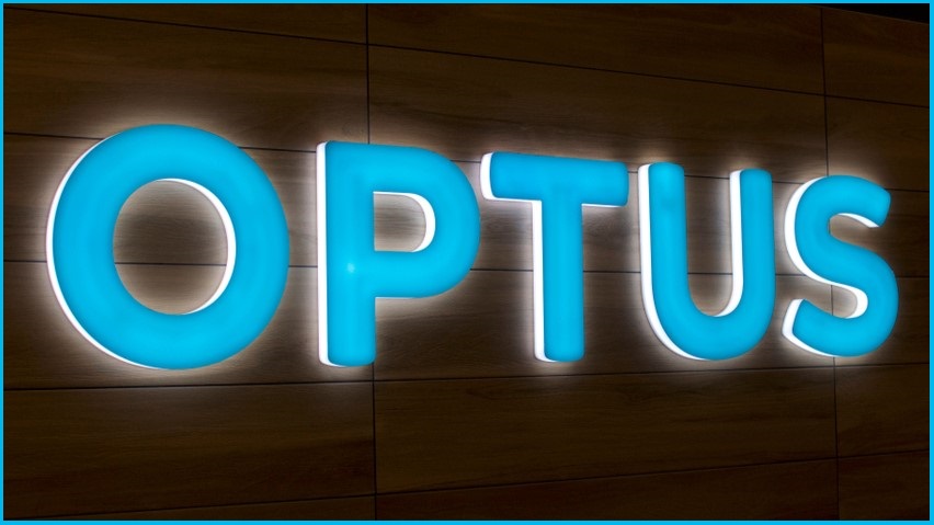 Optus store logo in neon blue light