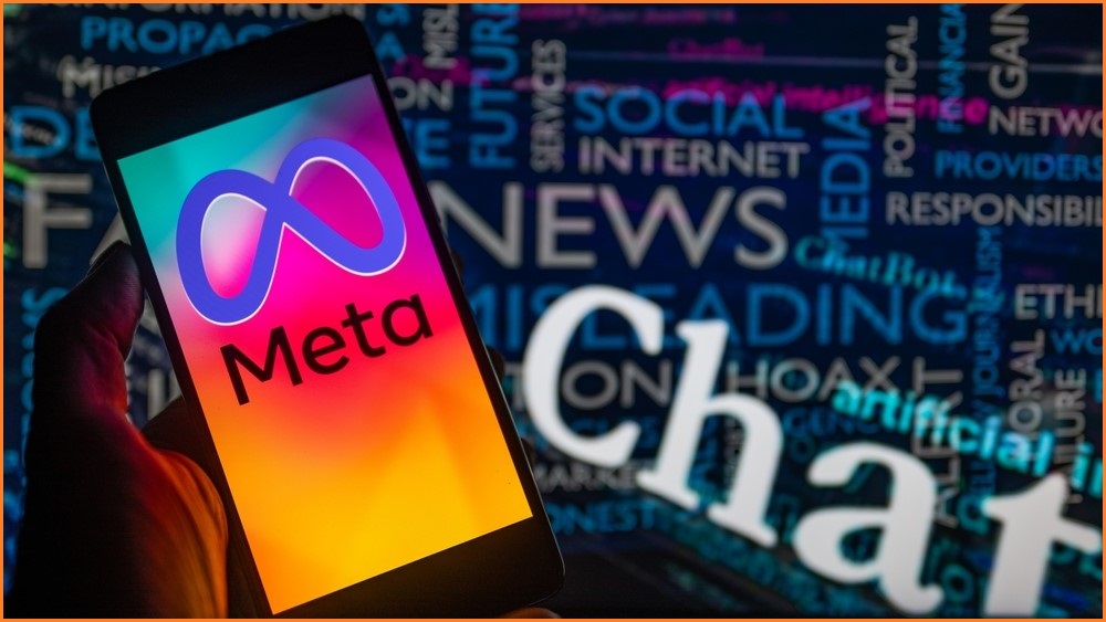 Phone with Meta logo on screen