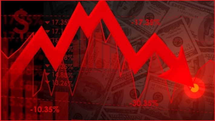 Graph showing red arrow plunging downwards