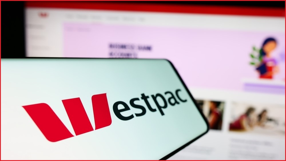 Westpac logo superimposed on a screenshot of the Westpac site.