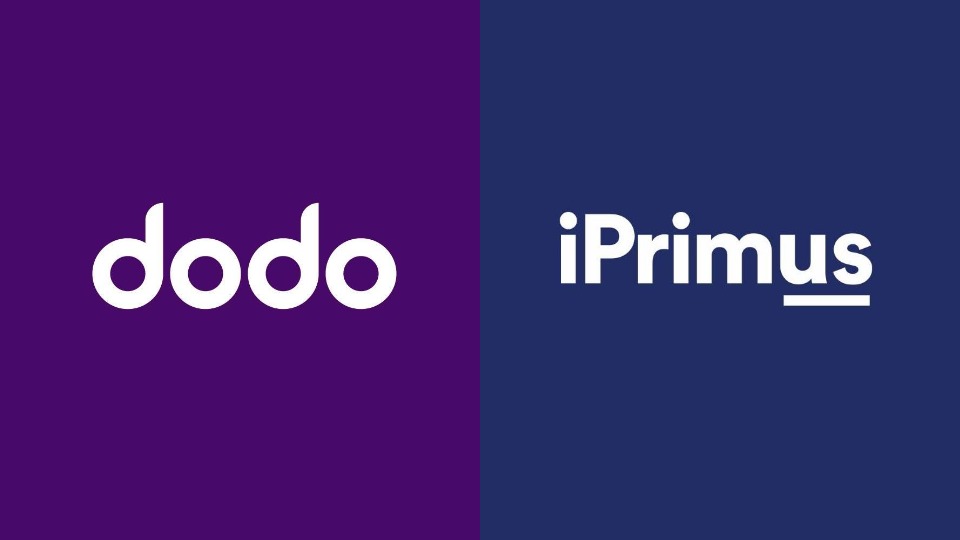 The logo of the telecommunications firm Dodo, next to the logo of fellow telco iPrimus.