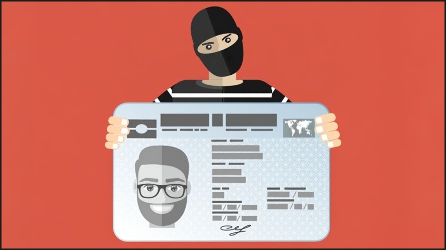 Graphic of criminal holding an ID document.