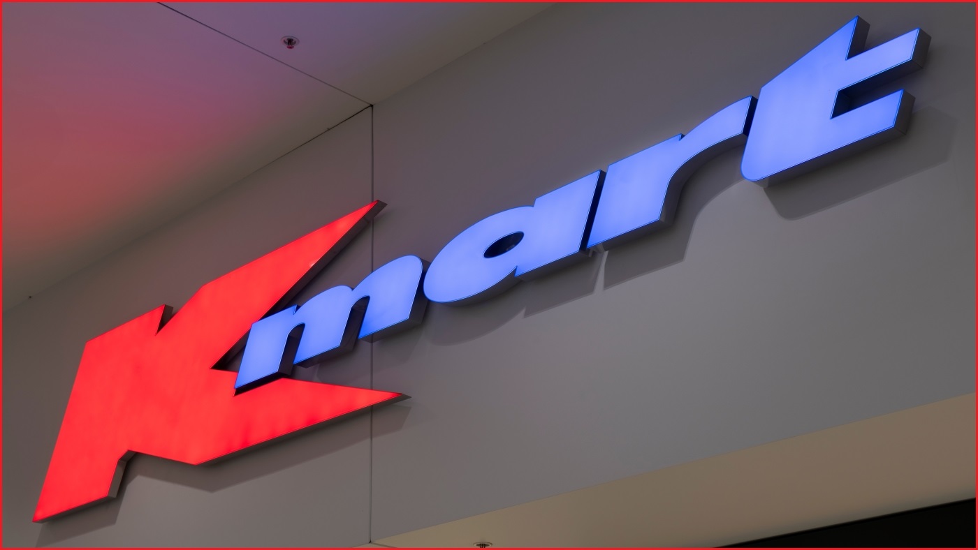 A close up of a large Kmart sign outside a Kmart store.