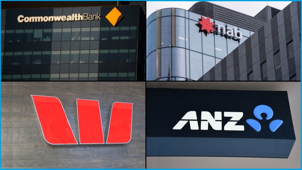 Buidlings featuring logos of the Big Four banks.