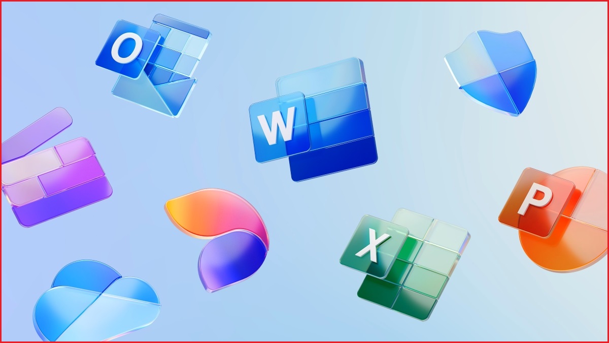 A marketing image of the Microsoft 365 app icons floating near each other, including Word, PowerPoint and Excel.