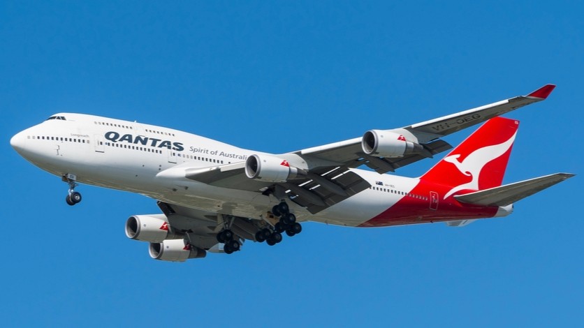 Qantas plane in flight.