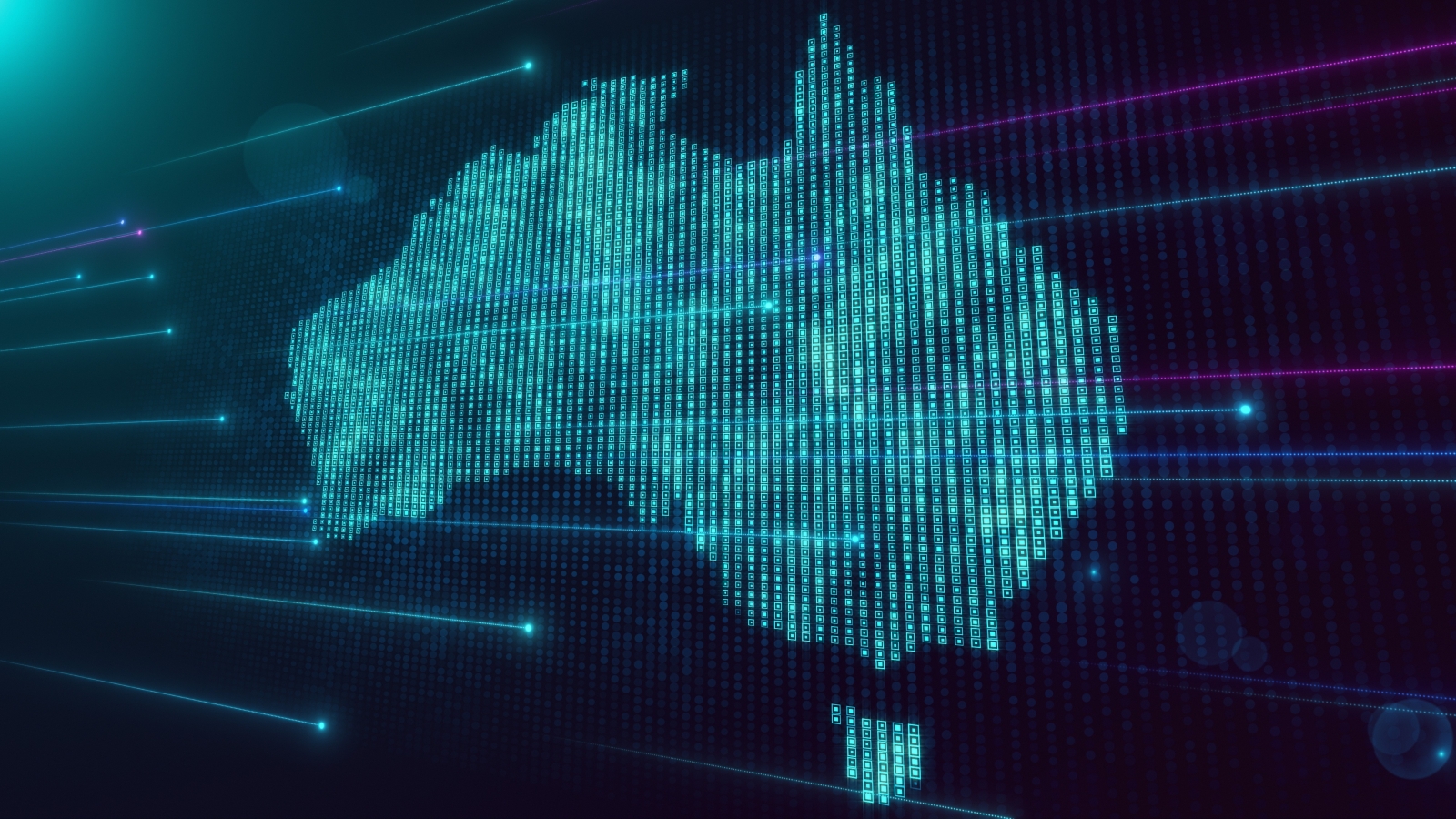 A digital map of Australia, with lines depicting technology and/or internet dashing towards it.