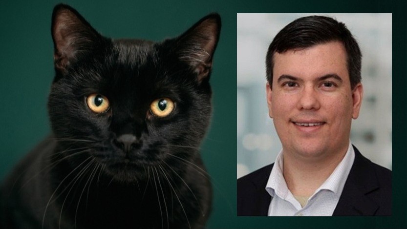 A black cat pictured next to Ryan Goldberg