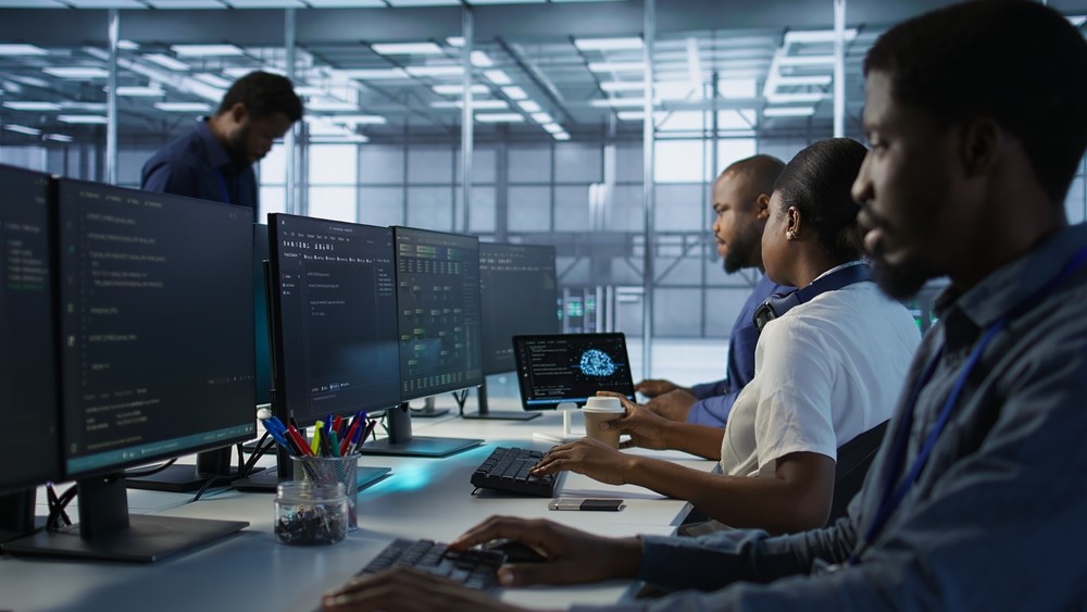 People working at computers.