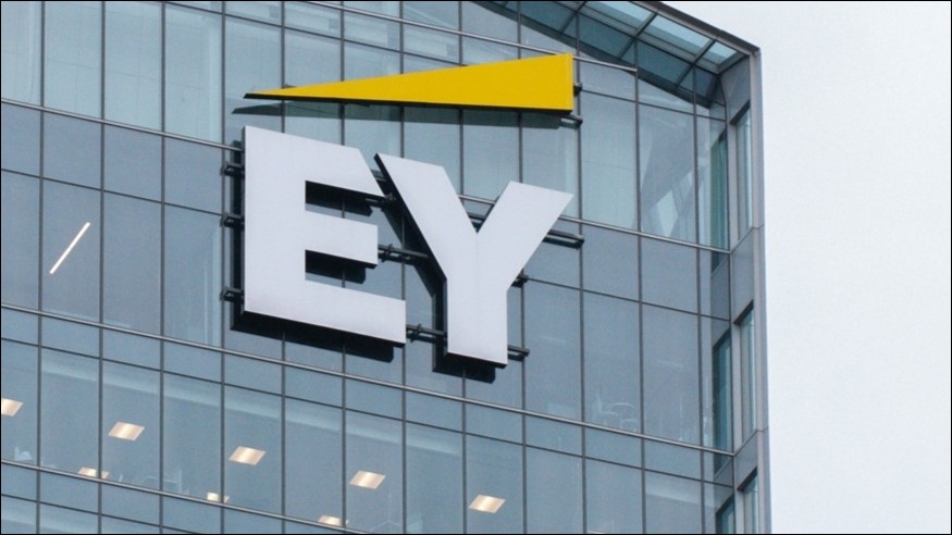 EY logo on a building in Canada.