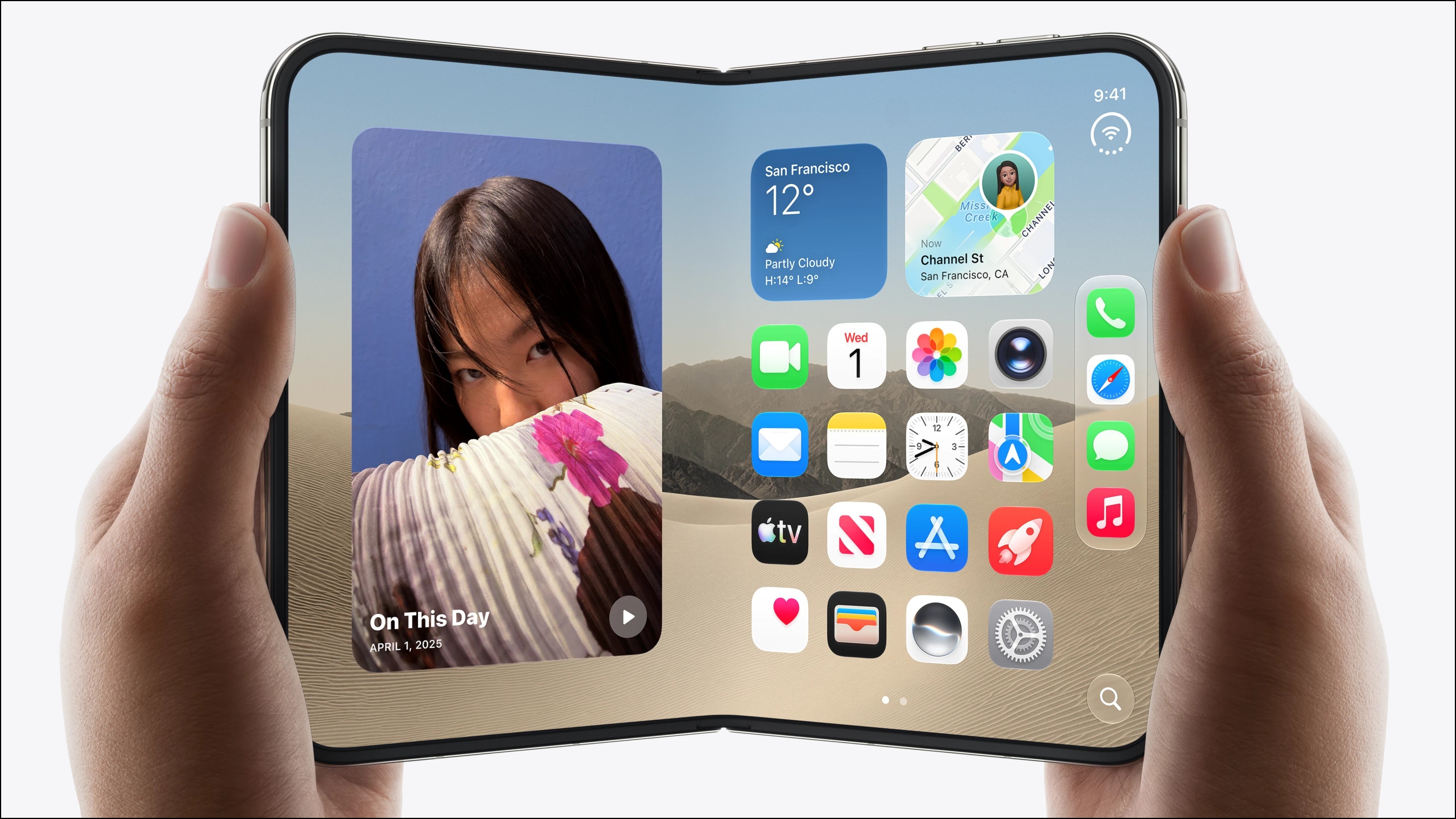 A closeup of hands holding the iPhone Duo.
