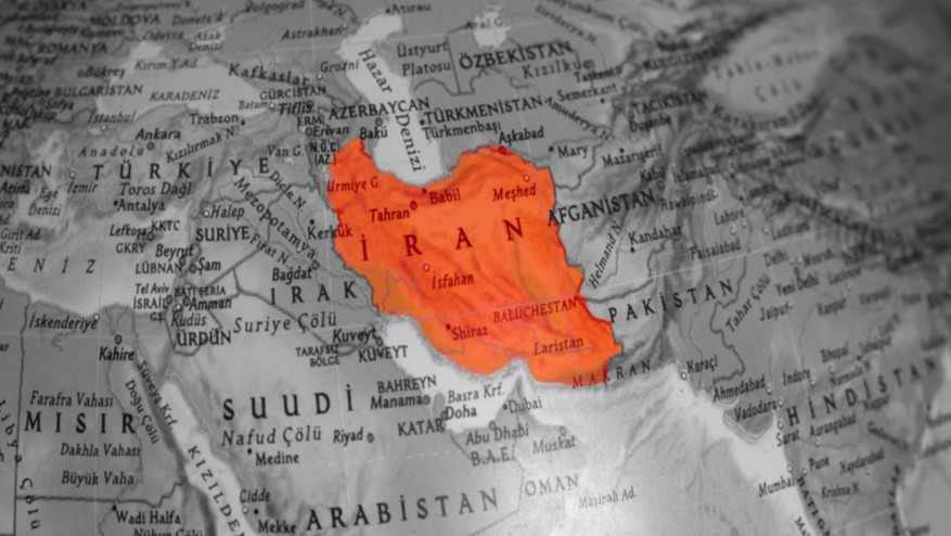 Iran highlighted in orange on a world map.