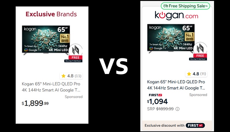TV listed on Exclusive Brands and Kogan.com