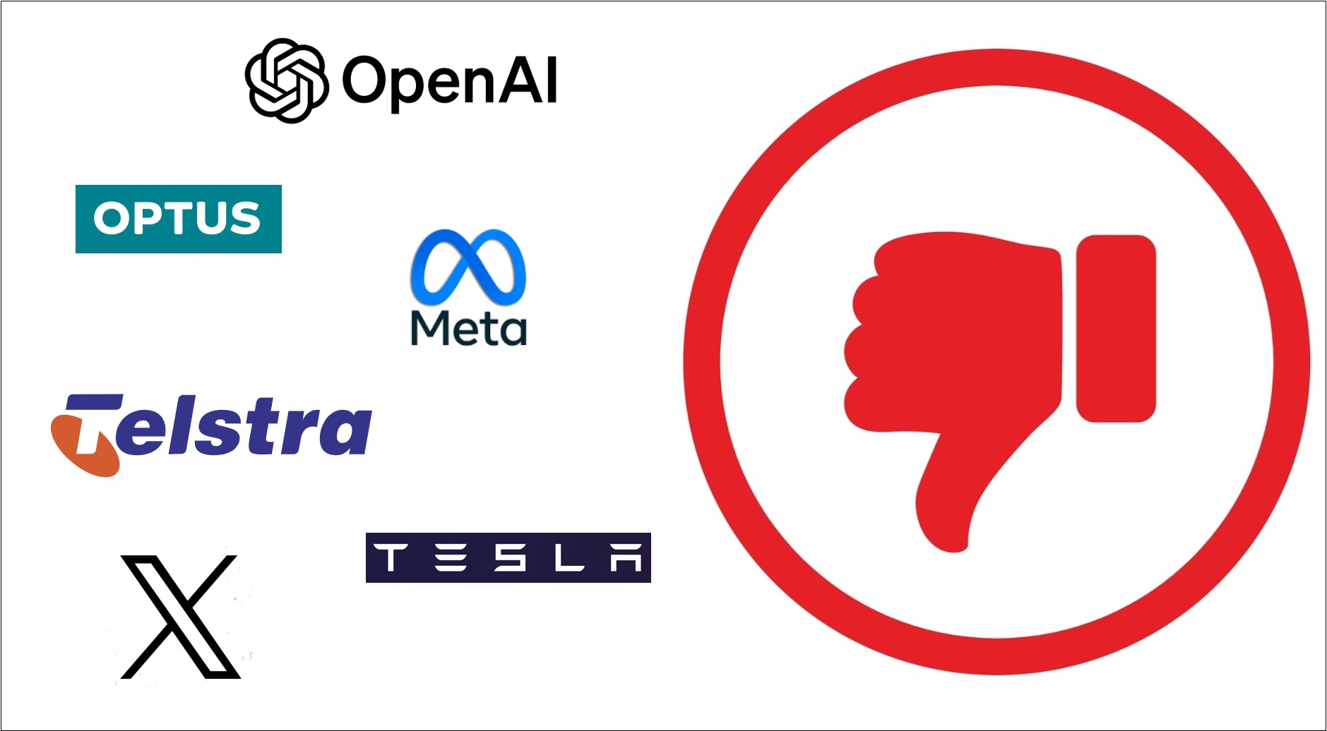 Thumbs down logo next to various company logos.
