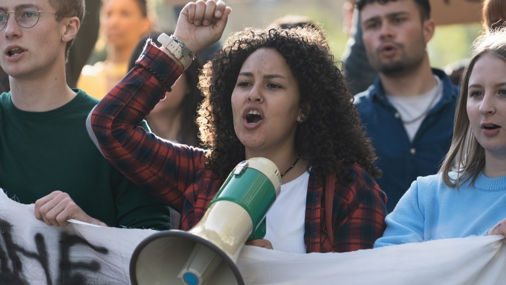 A group of young people protesting.