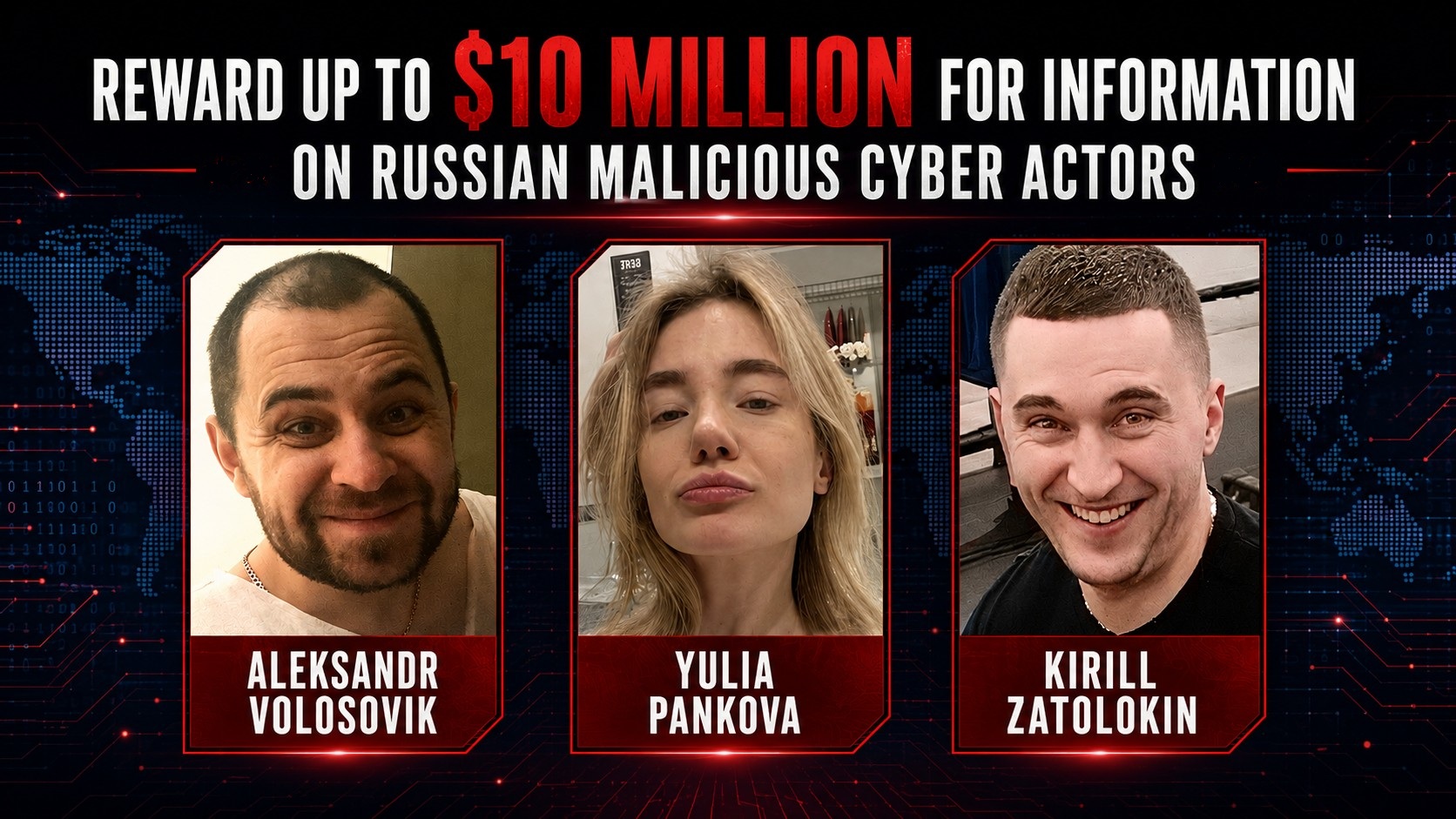 Three Russian bad actors on Russian flag