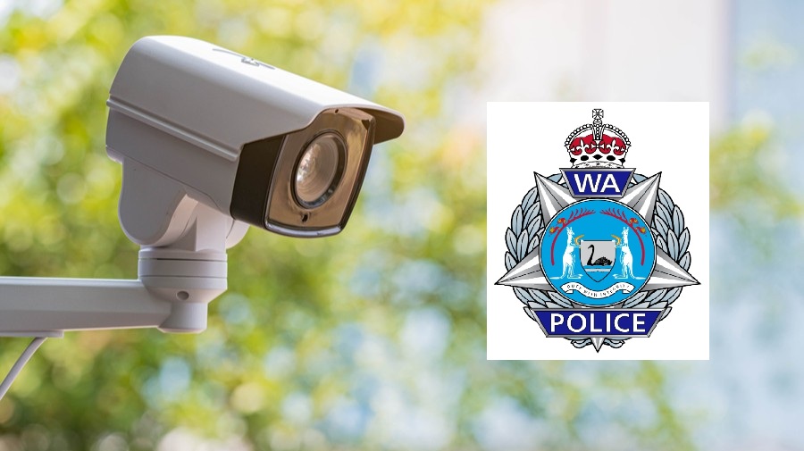 Surveillance camera next to WA Police logo