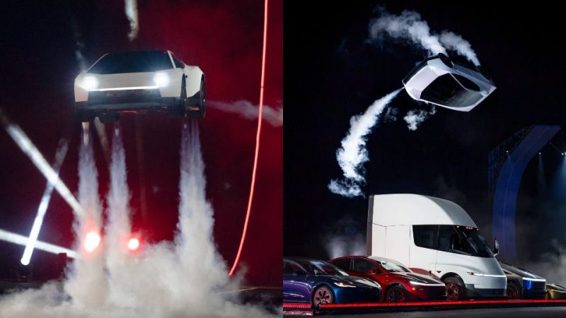 New Tesla Roadster flies and flips at unveiling