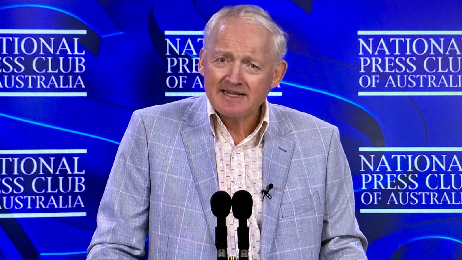 A close up of Toby Walsh giving a speech at the National Press Club in Canberra.